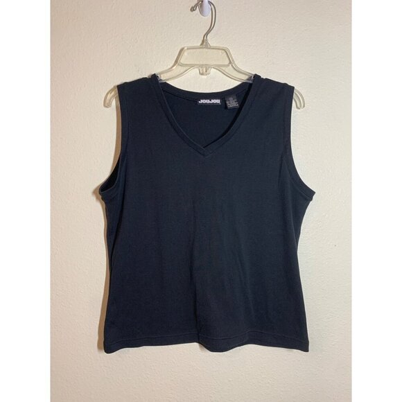 Jou Jou Tops - VTG Jou Jou Tank Top Solid Black Sleeveless Vneck Y2K Casual Shirt Women's Sz 2X
